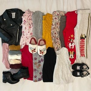 Huge Toddler Girls 3T Fall Clothing Bundle, Size 8 Shoes, Long Sleeve Shirts